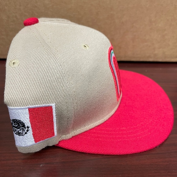 Mexico Snapback Hat Flag 3D M Embroidery Mexico Baseball Acrylic Cap Tan Khaki - Picture 2 of 5